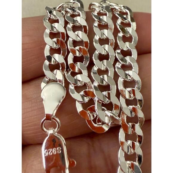 7MM S925 Sterling Silver Cuban Link Shiny Bracelet 20CM Tone Unisex - Picture 8 of 8